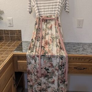 Striped and Floral Maxi Dress